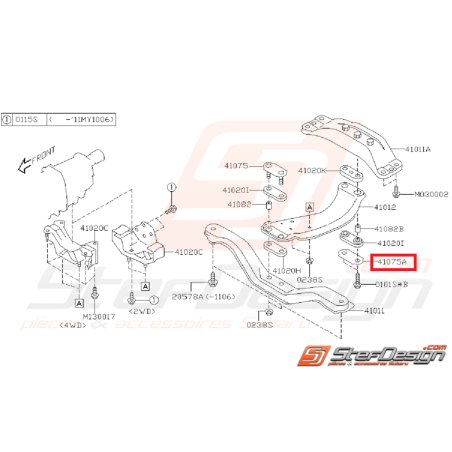 Plaque de poutre transversale support de boite WRX/STI 01-07