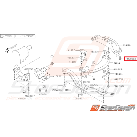 Boulon de fixation de support de boite SUBARU WRX/STI 01-07