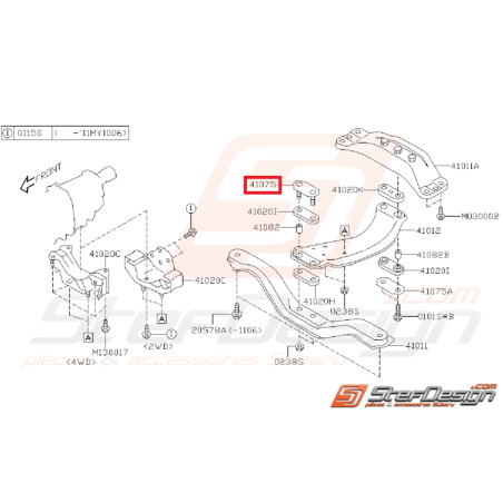 Plaque fixation support de boite origine subaru WRX/STI 01-14 