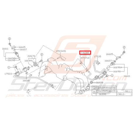 Attache tuyau de régulateur de pression d'essence SUBARU GT 99-00