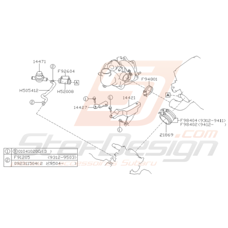 Schéma Conduit d'Air Dump Valve Origine Subaru GT 1993 - 1996