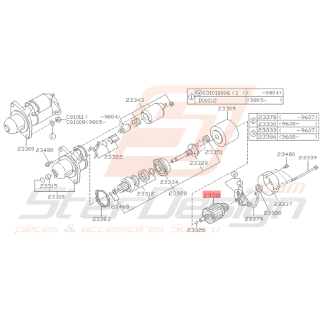 Ensemble d'induit de Démarreur Origine Subaru GT 07/1997 - 2000