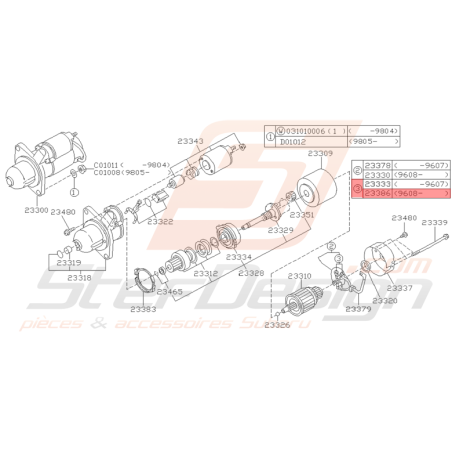 jeu de Balais de Démarreur Origine Subaru Impreza GT 08/96 - 00