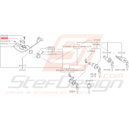 Cadre de Serrure Origine Subaru Impreza GT 1993 - 1997