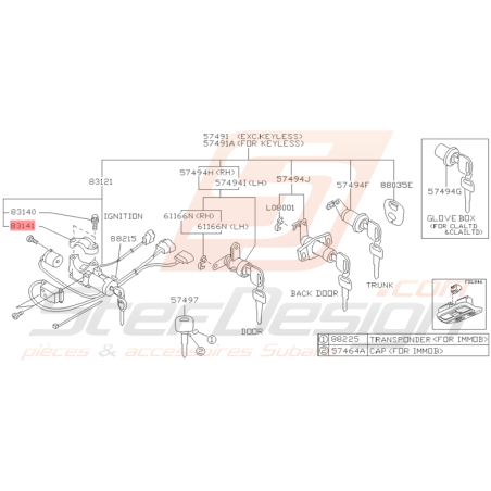 Cadre de Serrure Origine Subaru Impreza GT 1998 - 2000