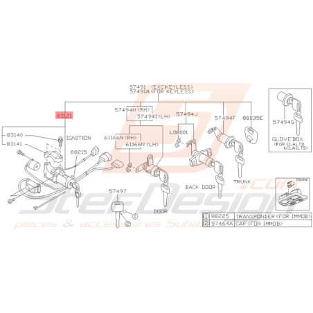 Antivol de Direction Origine Subaru GT 1999 - 2000