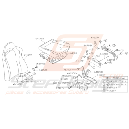 Schéma Siège Passager Origine Subaru Impreza GT 1997 - 2000