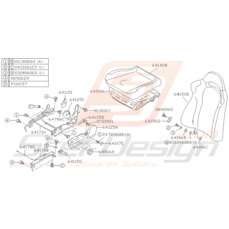 Ensemble fixation siège conducteur GT 99-00