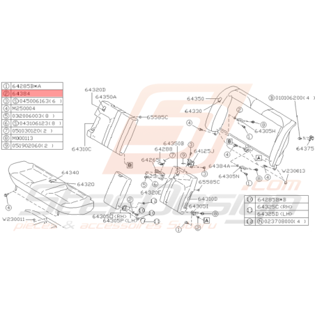 Entretoise Banquette Arrière Origine Subaru GT 1993 - 2000