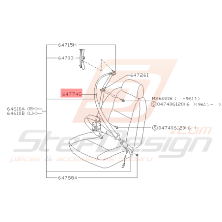 Bouton Blocage de Ceinture Origine Subaru Impreza GT 1993 - 2000