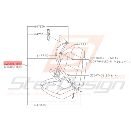 Ceinture de Sécurité Origine Subaru Impreza GT 1998 - 2000