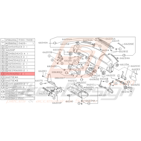 Ressort de Tableau de Bord Origine Subaru Impreza GT 1993 - 1997