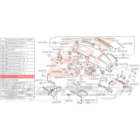 Couvercle de Tableau de Bord Origine Subaru GT 1993 - 2000