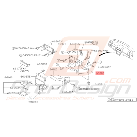 Console de Tableau de Bord Origine Subaru GT 1998 - 2000