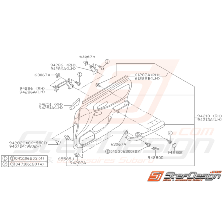 Schéma de garniture de porte avant Origine Subaru Impreza GT 1998-2000