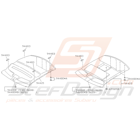 Schéma Clips Ciel de Toit Origine Subaru Impreza GT 1993 - 2000