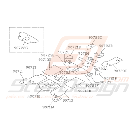 Schéma Isolant Phonique Origine Subaru Impreza GT 1993 - 2000