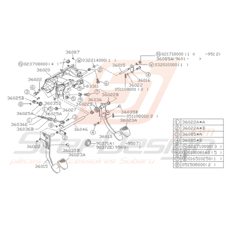 Schéma Pédale de Frein et d'Embrayage Origine Subaru GT 93 - 97