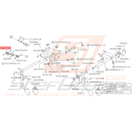 Tige de Pédale Origine Subaru Impreza GT 1998 - 2000