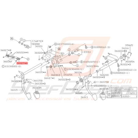 Tige Pédale de Frein et d'Embrayage Origine Subaru GT 1998 - 2000