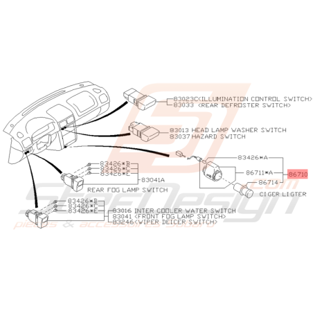 Allume Cigare Origine Subaru Impreza GT 1998 - 2000