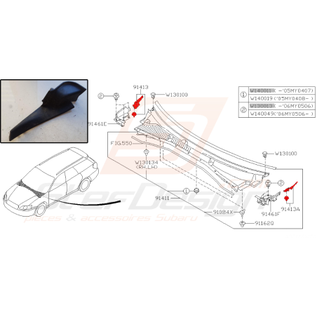 Côté de bais de pare brise pour subaru legacy 2007