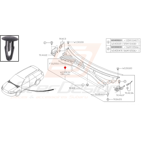 Clips de baie de pare brise subaru legacy 2007