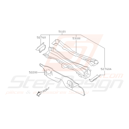 Schéma de Pédalier et Panneau Avant Origine Subaru STI / WRX 2001 - 2005