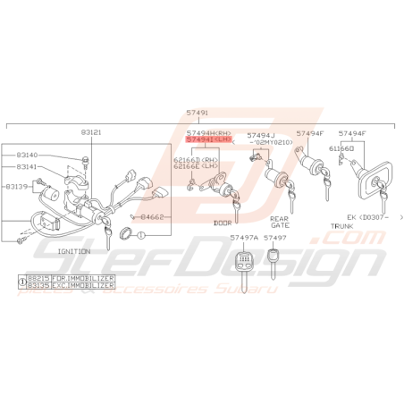 Jeu de clé de Portière Avant Origine Subaru WRX et STI 2001 - 2005