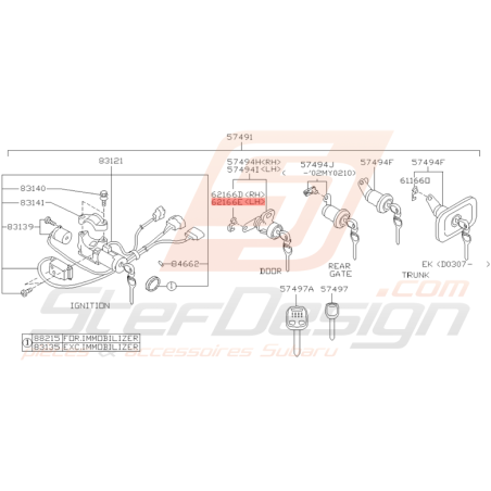 Fixation Poignée de Porte Arrière Origine Subaru WRX STI 01 - 05