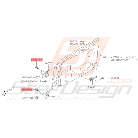 Vis Charnière de Porte Origine Subaru WRX et STI 2001 - 2005