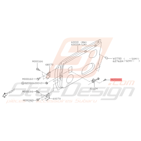 Vis à collerette porte avant Origne SUBARU WRX STI 2001 - 2005