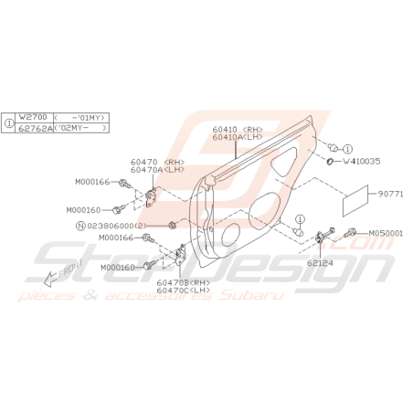 Schéma de Porte Arrière Origine Subaru WRX et STI 2001 - 2005