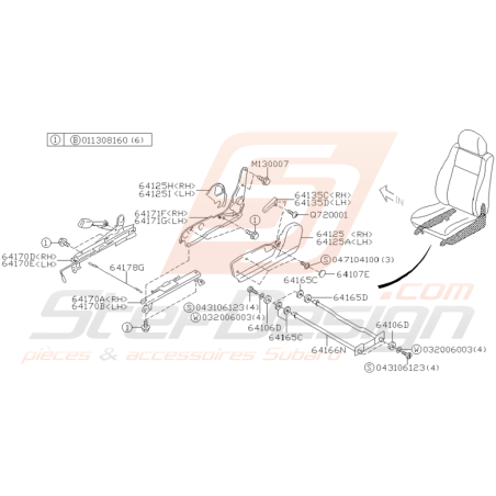 Schéma Glissière et Charnière Siège Avant Subaru WRX STI 01-02