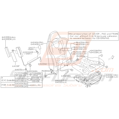 Schéma de Siège Origine Subaru WRX et STI 2003 - 2005