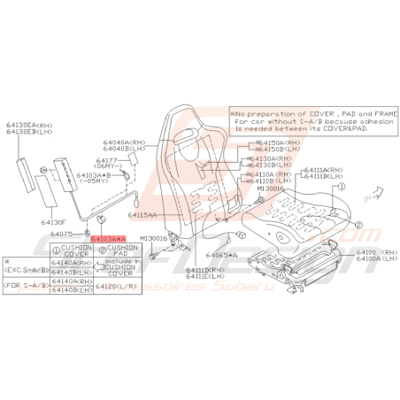 Crochet d'assise de Siège Origine Subaru WRX STI 2003 - 2005