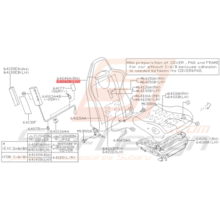 Dossier de Siège conducteur Origine Subaru STI 2005