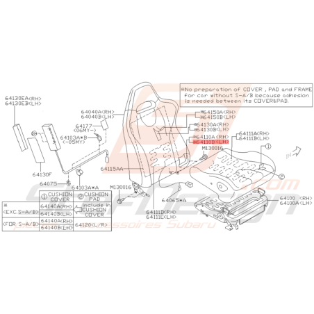 Armature de Dossier Conducteur Origine Subaru WRX 2003 - 2005