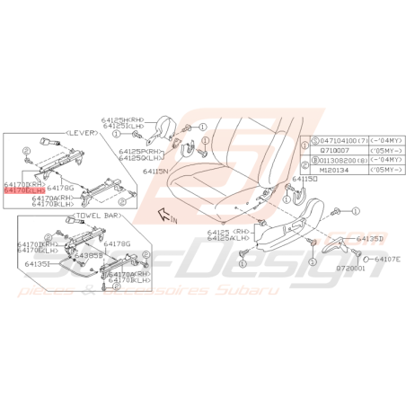 Glissière de Siège Origine Subaru WRX STI 07/2002 - 08/2003