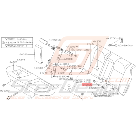 Garniture Banquette Arrière Origine Subaru WRX STI 01-05