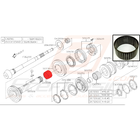 Roulement à aiguille d'arbre secondaire pour subaru impreza STI 2002