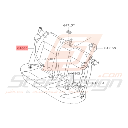 Ceinture Siège Arrière Droit Origine Subaru WRX / STI 2001 - 04/2004