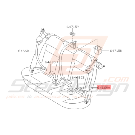 Ceinture de Siège Arrière Gauche Origine Subaru WRX / STI 01-06/04