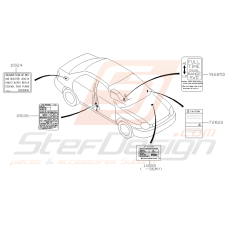 Schéma Étiquettes d'avertissement Origine Subaru WRX STI 01 - 05