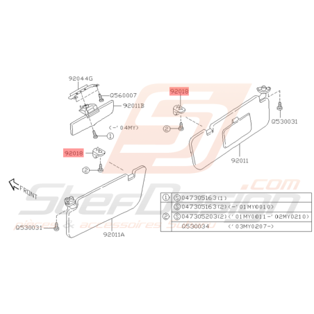 Crochet de Pare Soleil Origine Subaru WRX STI 2003 - 2005