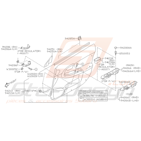 Schéma de Garnitures de portes Avants Origine Subaru WRX STI 01-05