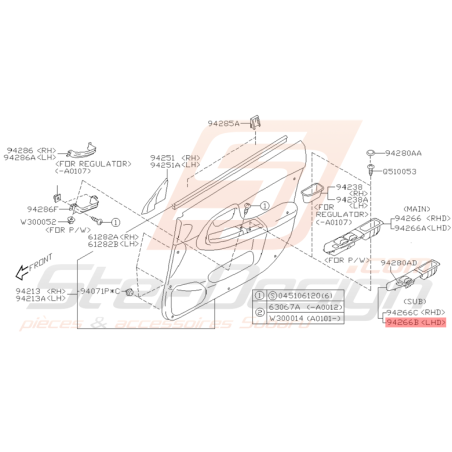 Garniture Poignée Avant Passager Origine Subaru WRX STI 01-04/04