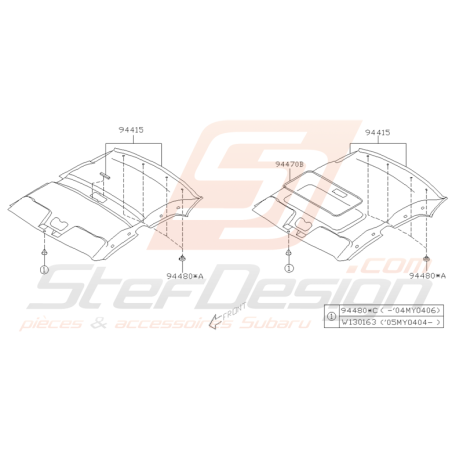 Schéma de Garniture de Toit Origine Subaru WRX STI 2001 - 2005