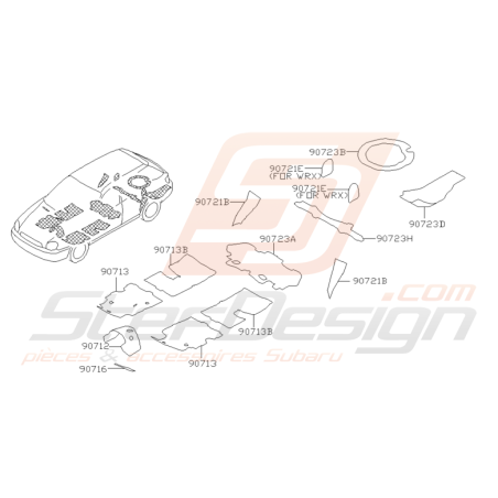 Schéma d'Isolation Phonique Origine Subaru WRX STI 2001 - 2005