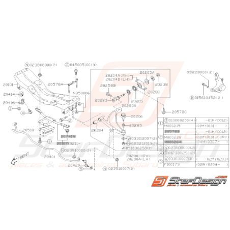 Schéma Suspension Avant Origine Subaru WRX STI 2001 - 2005